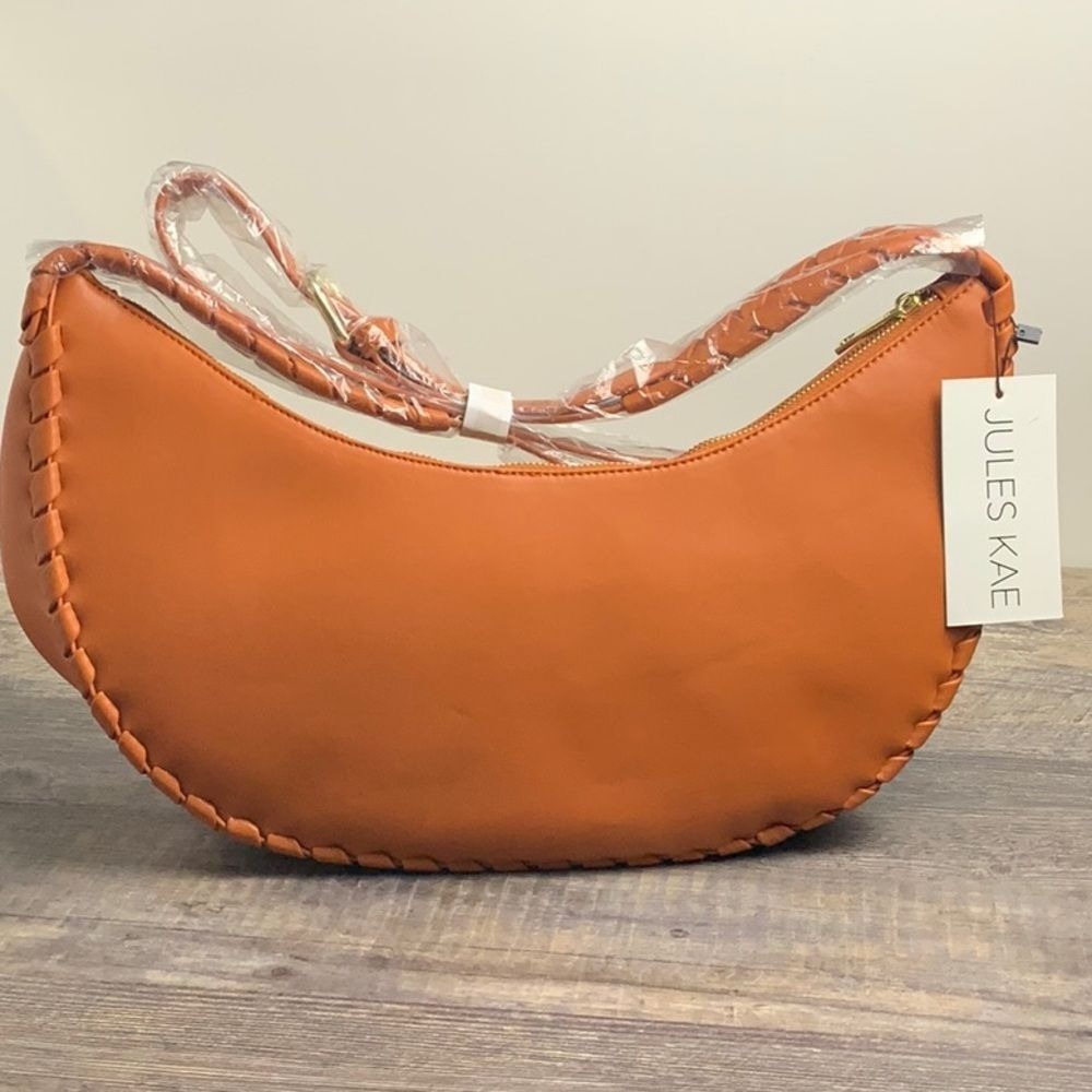 Anthropologie X Jules Kae Shay Vegan Leather Crossbody Bag Hobo Large Orange NEW